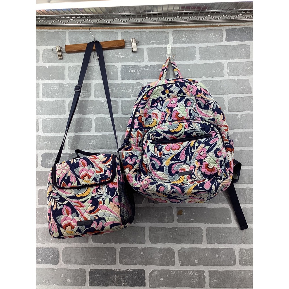 Vera Bradley Quilted Floral Backpack and Insulated Lunch Bag Set Multi-Color